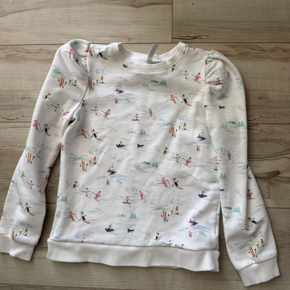 Janie And Jack Girls  Skiing Sweatshirt Top Puff Sleeve Size 12